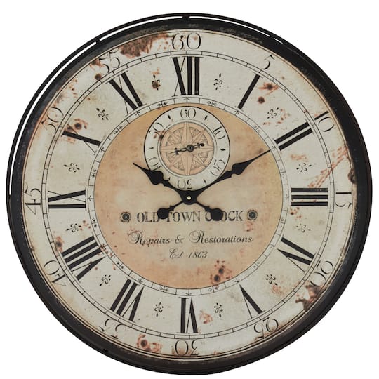 32&#x22; White Wood Vintage Wall Clock
